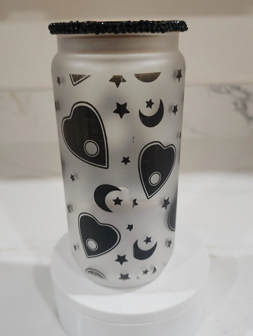 Frosted Libby Glass with Bamboo Lid 